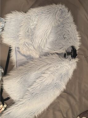 Light Blue Faux Fur Cropped Jacket